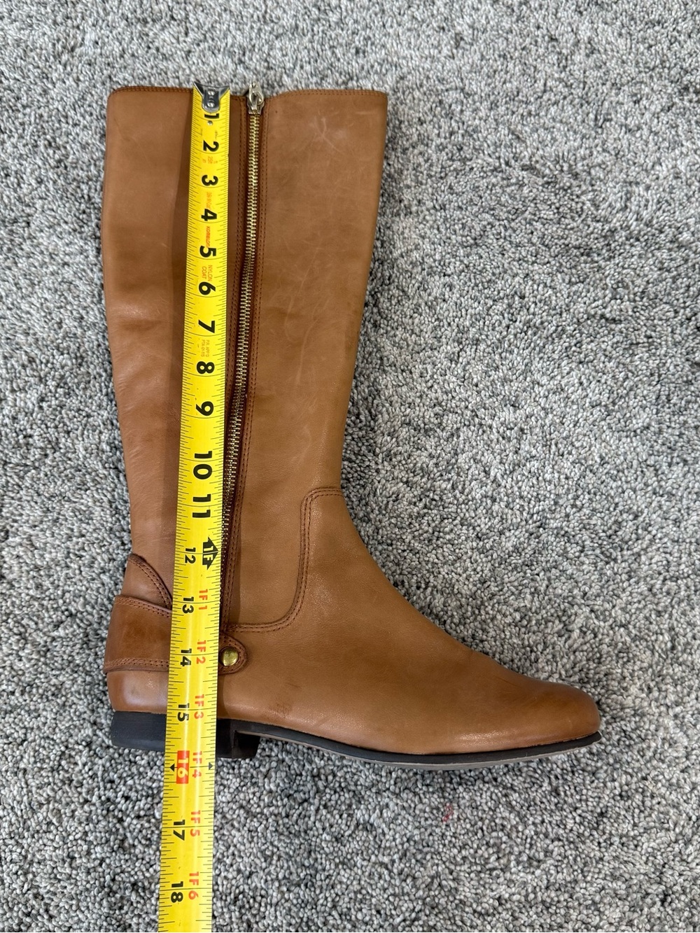 Clarks Tan Brown Genuine Leather Tall Side Gold Zip Flat Boots Women’s US 6.5 - Picture 10 of 14